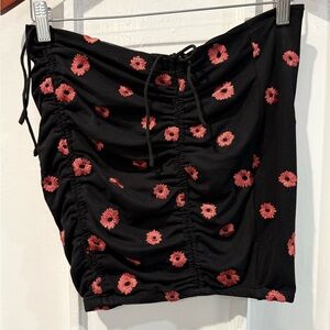 Princess Polly Black Skirt with Red Floral Embroidery